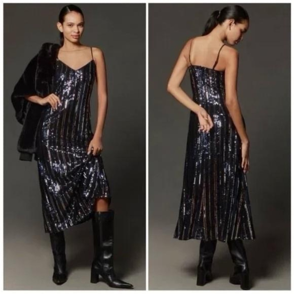 Maeve Sleeveless Sequin Stripe Midi Dress